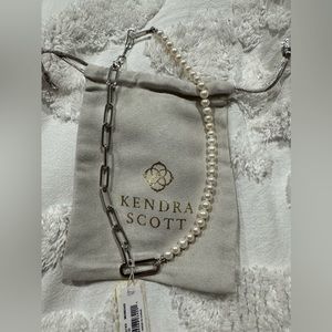 Kendra Scott Ashton silver half chain / half white pearl necklace. NWT